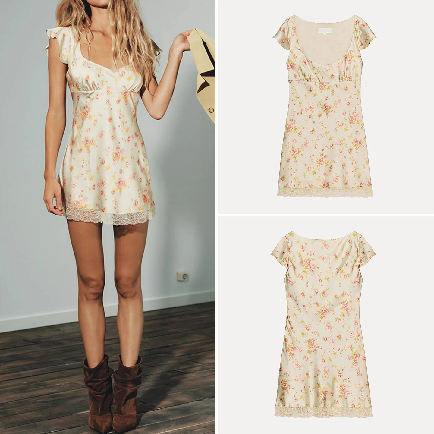 Vestido Corto de Seda Satén para Mujer, Estilo Casual con Estampado Floral, Sin Mangas, para Otoño, Uso Diario