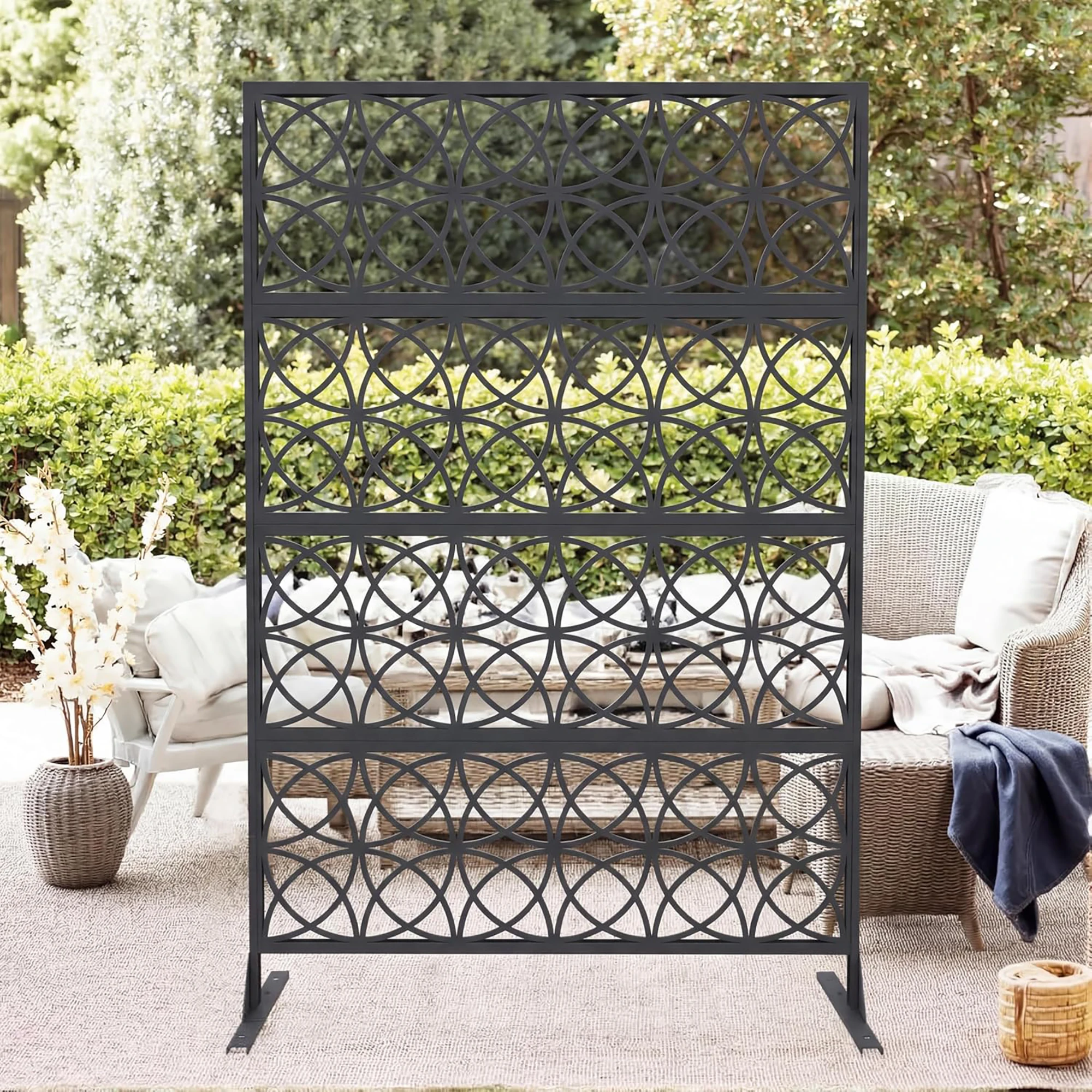 46x71 Metal Privacy Screen Outdoor Decorative Divider Freestanding Panel With Stand For Patio Balcony Garden Deck Indoor