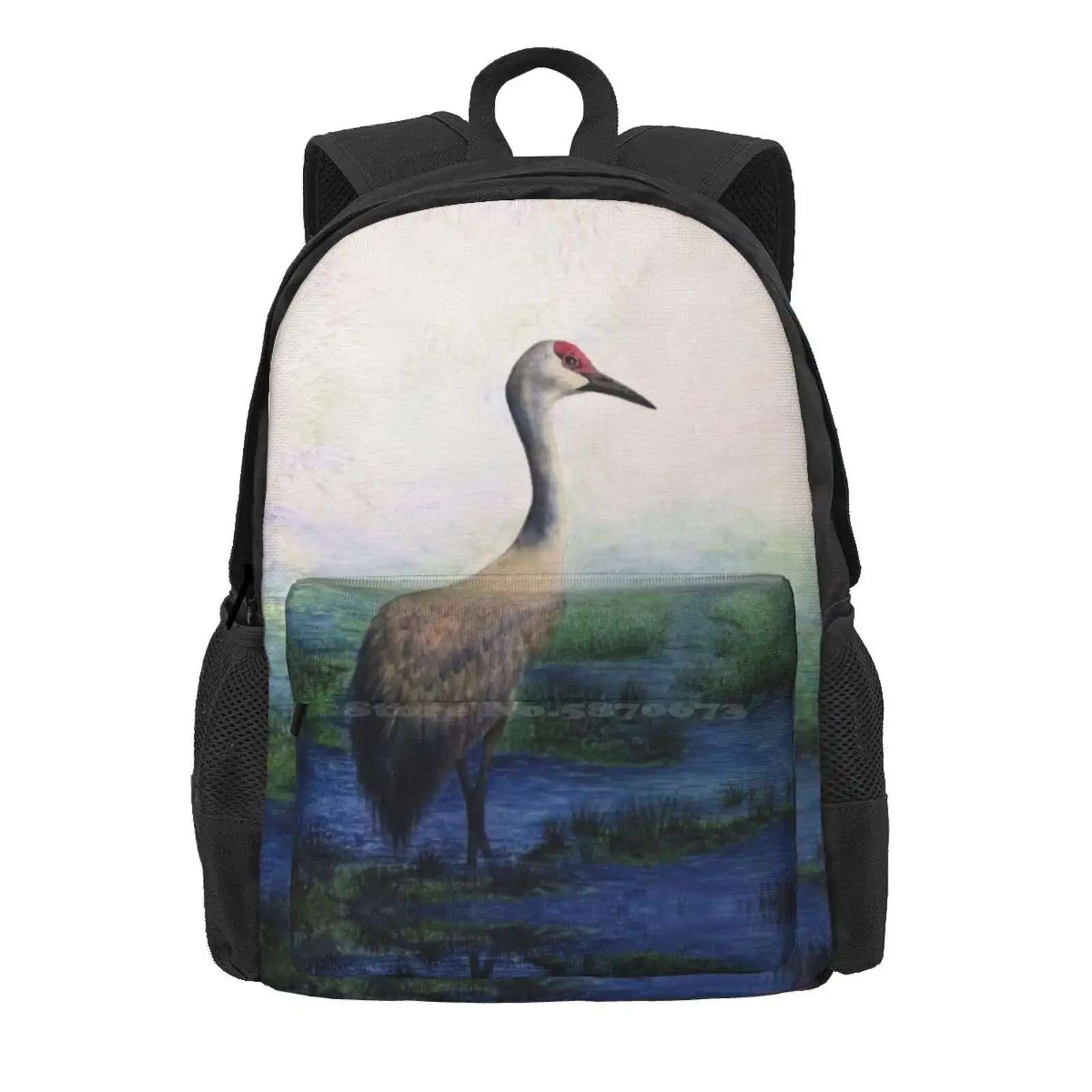 Sandhill Crane Original Watercolor Women Men Teens Laptop Travel School Bags Sandhill Crane Water Fowl Meadow Nina May