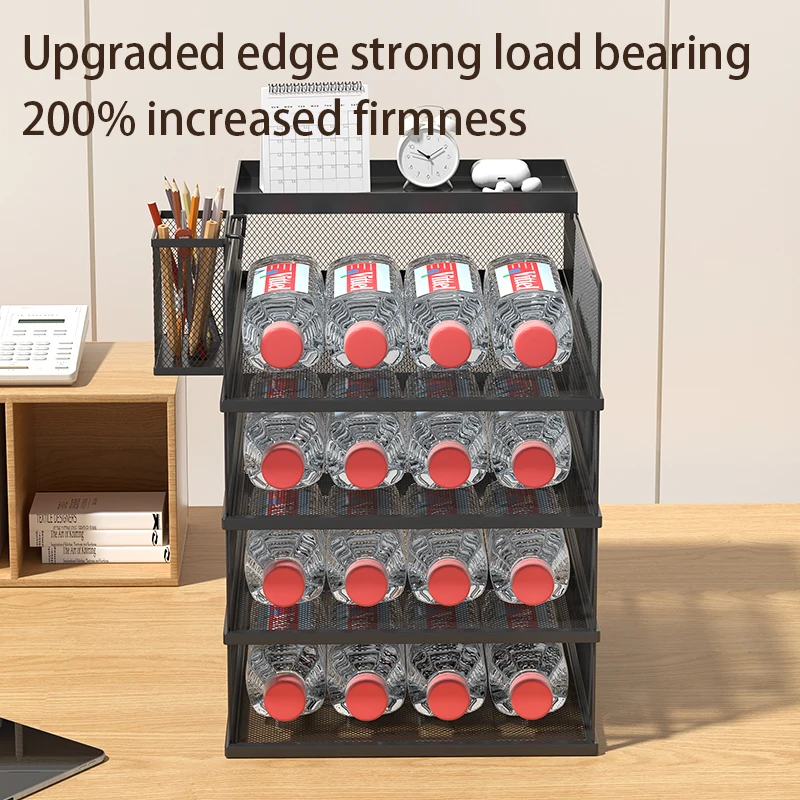 4-Tier Stackable Letter Tray Office Desk Paper Organizer File Trays, Desktop Holder for Paper Letter Accessories with Pen Holder