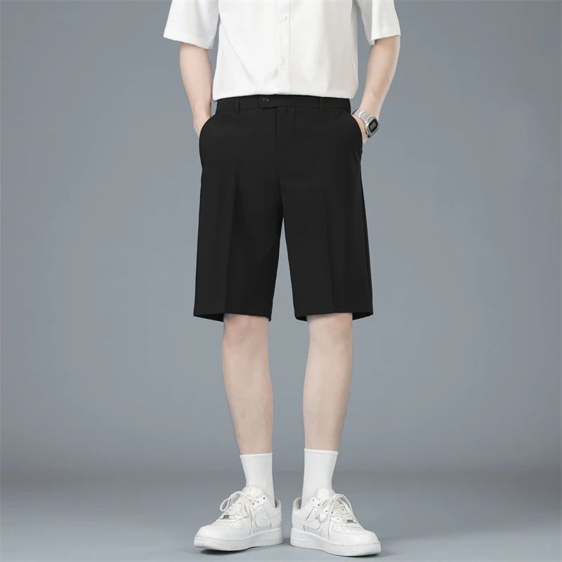 2024 neue koreanische Stil trend ige Sommer einfarbige Herren Taschen Anzug Shorts Mode lässig vielseitig lose gerade Strick länge