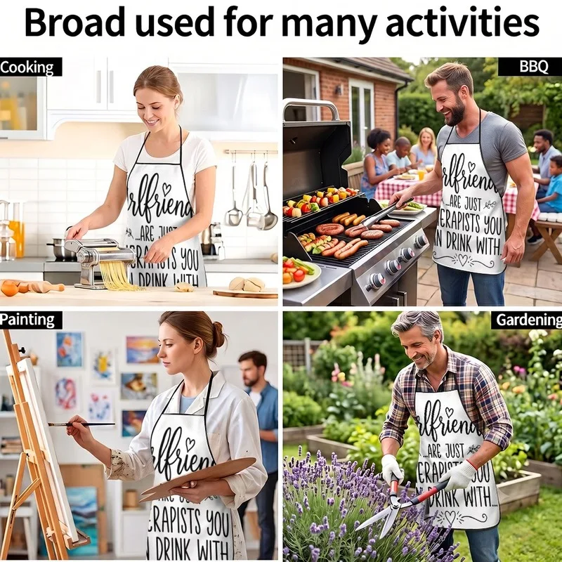 1PC【Apron】2D Flat effect，Fun and playful handwritten text with heart print，Durable and practical，Suitable home kitchen cooki