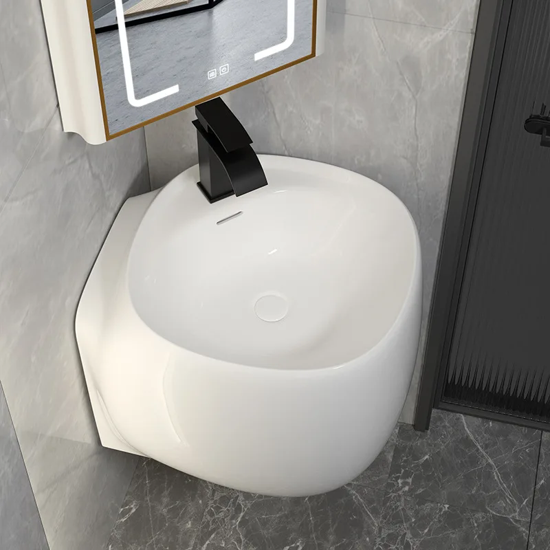 Small apartment wall-mounted washbasin, ceramic triangular washbasin