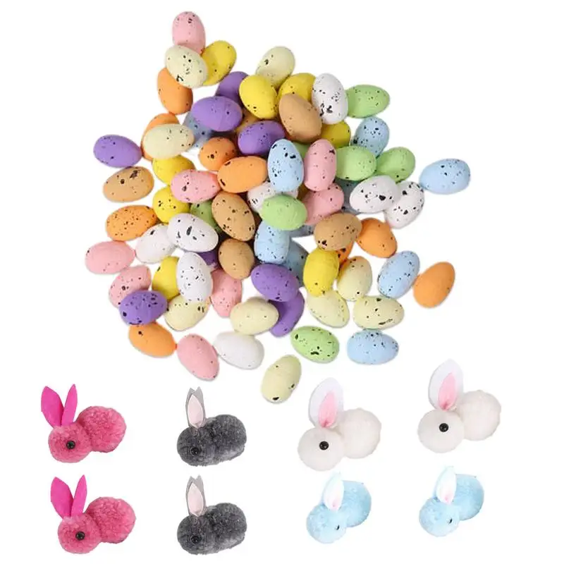 Stuffed Easter Rabbit 8X Small Bunny Toys With 24 Easter Eggs Plush Animal Foam Eggs For Easter Eggs Hunt Easter Basket Stuffers