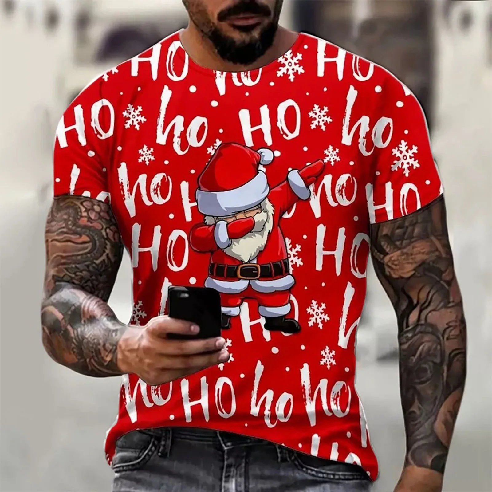 Men's Christmas Print T-shirt Casual Skin-friendly T-shirt Plus Size Tops for Themed Party Outfit