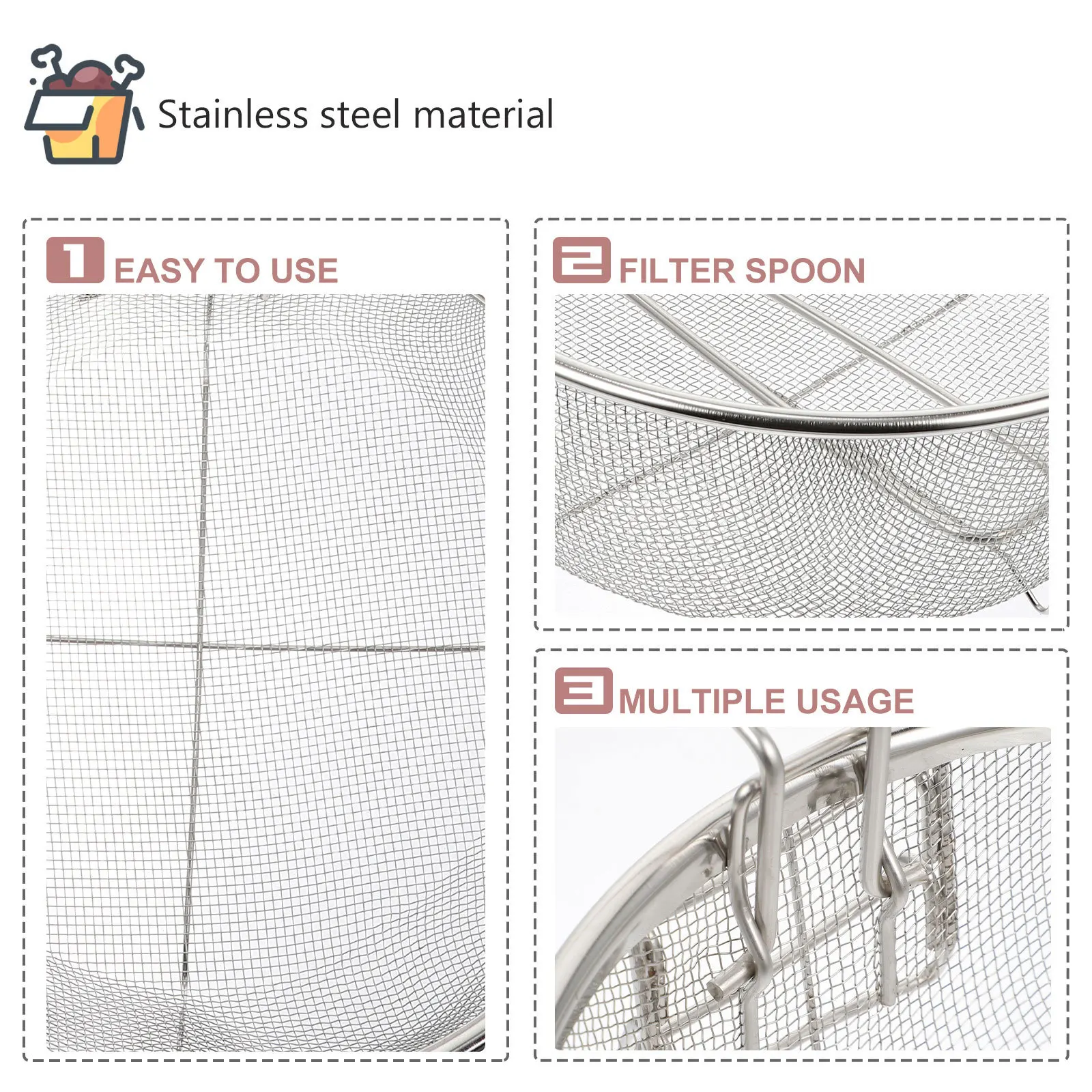 

Stainless Steel Foldable Frying Basket Heat Resistant Oil Dripping Filter Multi-Purpose Kitchen Tool For French Fries Chips Hot