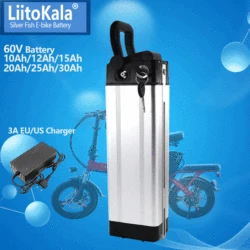 LiitoKala 60V 10Ah 12Ah 15Ah 20Ah Silver Fish Battery Pack Electric Bicycle Battery Pack for Bafang Motor Electric Bicycle Kits