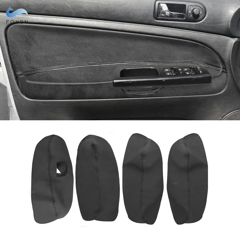 For VW Passat B5 1998 1999 2000 2001 2002 2003 - 2005 LHD 4pcs Interior Door Armrest Panel Cover Trim Suede Leather black line