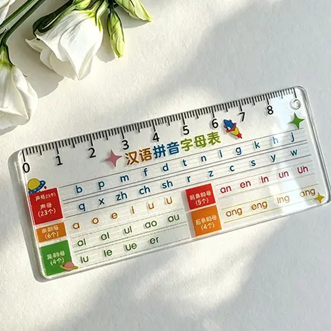 Portable Ruler Chinese Pinyin Alphabet & Multiplication Table Pocket Straight Ruler Learning Aid Ruler for School Supplies