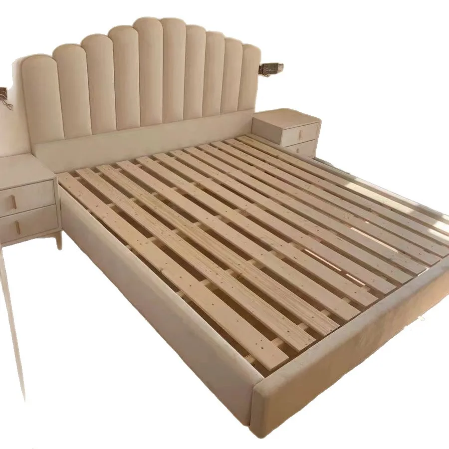 European light luxury bed simple modern velvet bed Internet celebrity double master American fabric bed American fabric