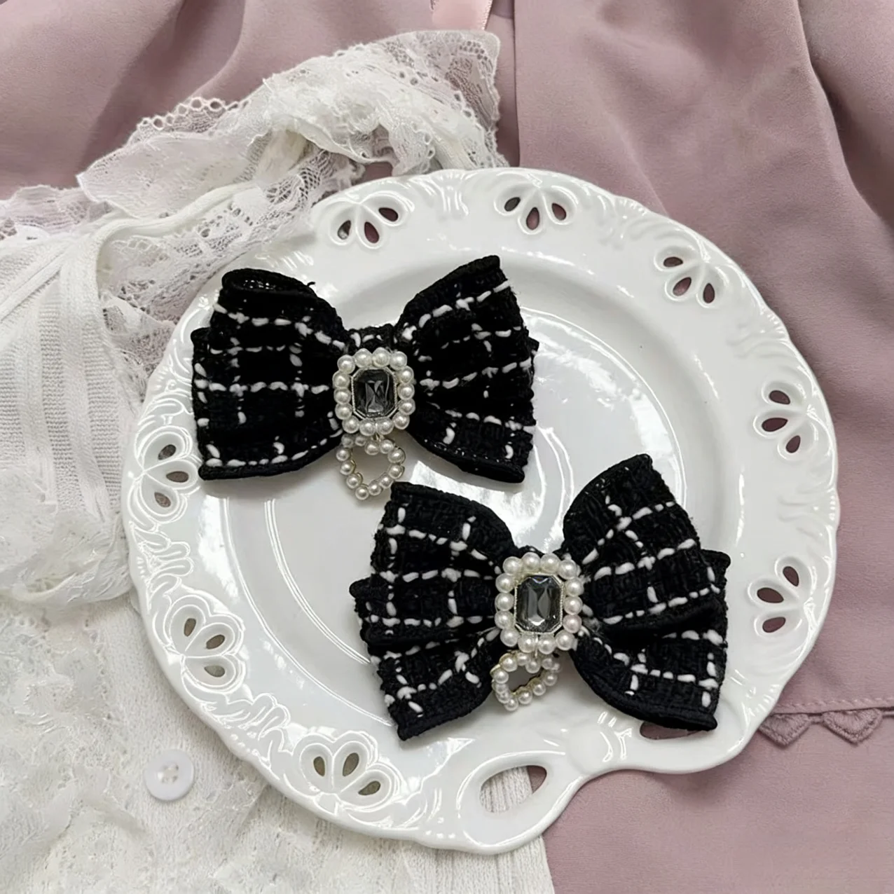 

【1 пара】 Женские заколки для волос, аксессуары для волос, женские банты для волос, аксессуары для косплея в стиле Лолита, милые винтажные аксессуары в стиле Y2K с сердечками