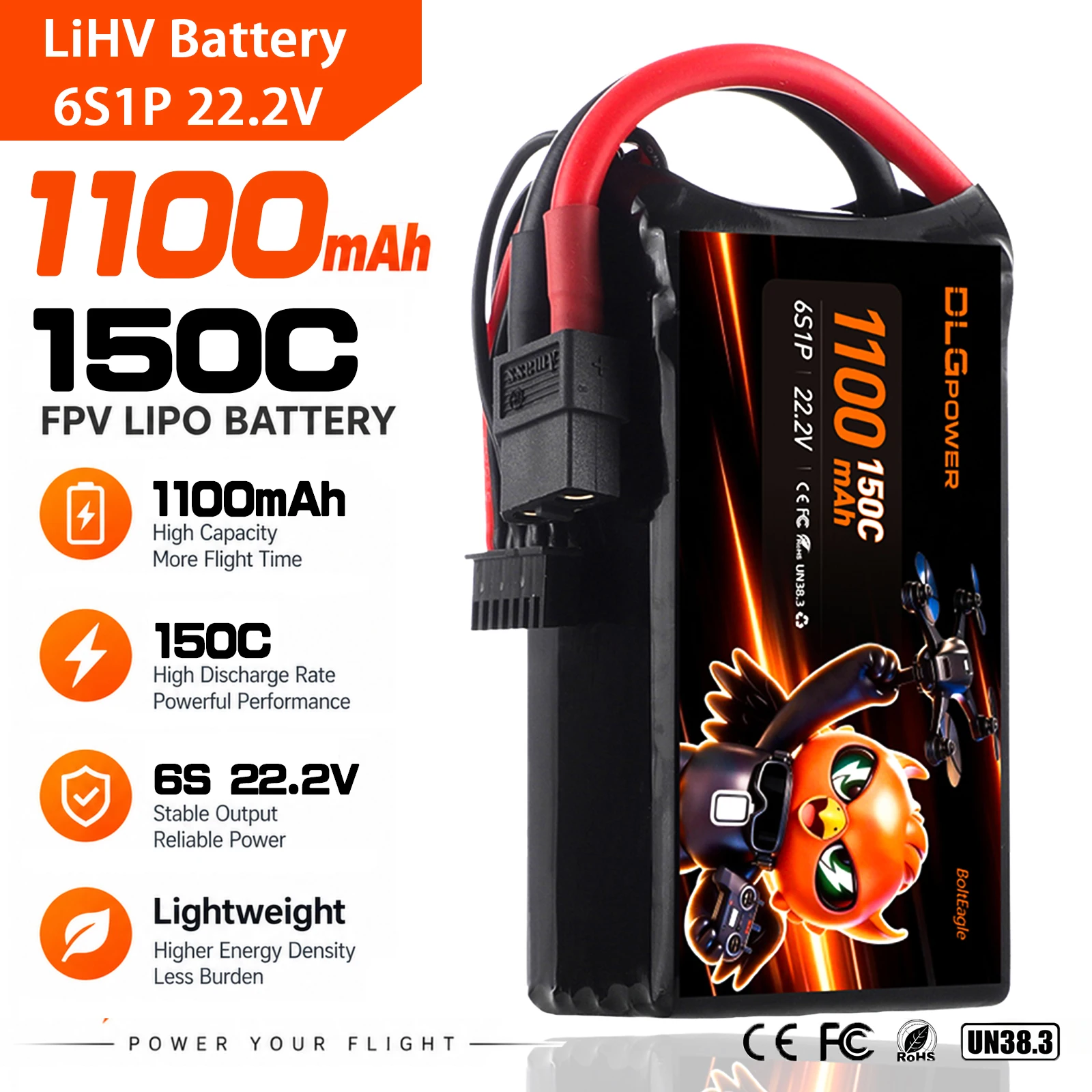 6S 22.2V Lipo Battery 1100mAh 150C LiHV Batteries XT60 Plug for FPV Racing Drone Freestyle Quadcopter RC Airplane Spare Parts