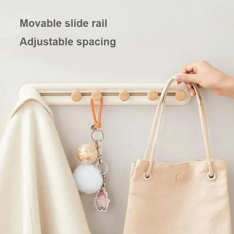 

Wall Rack With Sliding Hooks Wall Mounted Adhesive Coat Rack Drilling Free Reusable Hat Racks Hangable Coat Rack For Bags