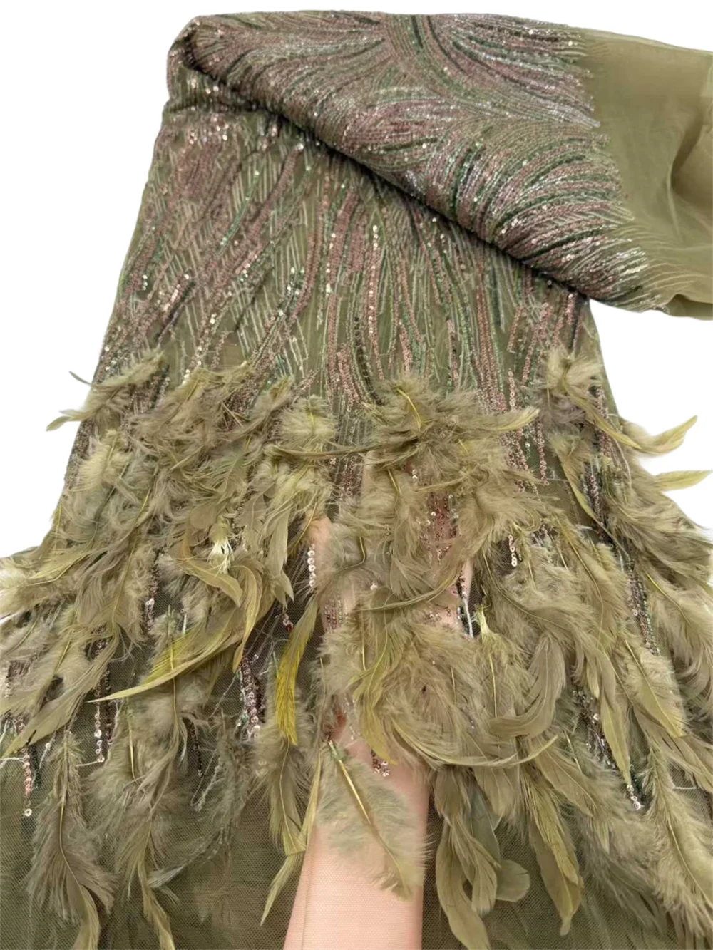 

African 3D Handmade Feather Embroidery Sexy Lace 2025 High Quality French Nigerian Beaded Sequins Lace Fabric For Wedding Dress