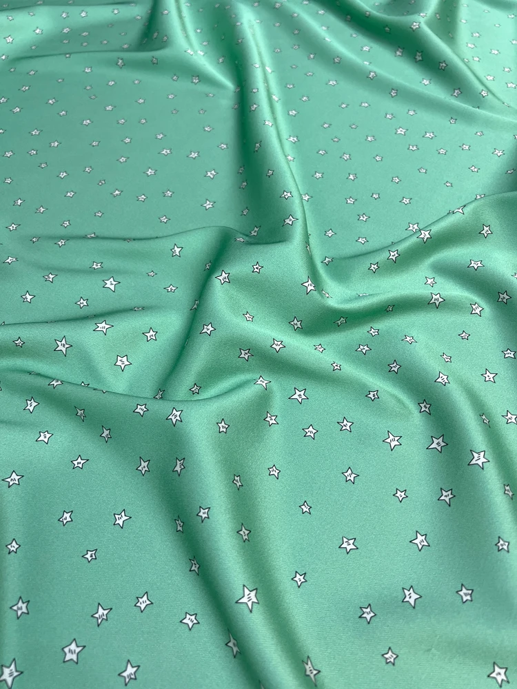 Tela de sarga de seda elástica con estrellas para vestidos y camisas, color azul aciano