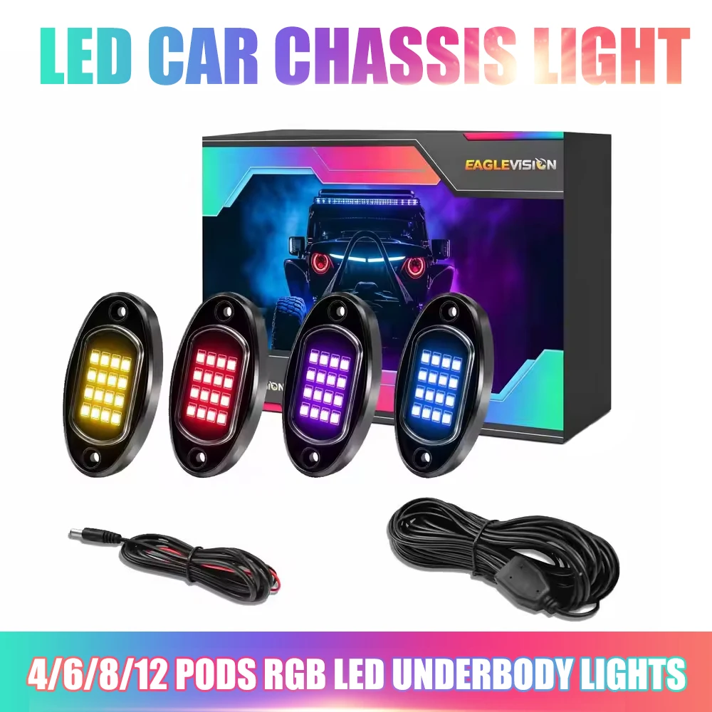 4/6/8/12 in 1 RGB LED Lights Car Chassis Light for Jeep/Off-Road/Truck/Boat/SUV Colorful Music Blue-tooth APP Control Underbody