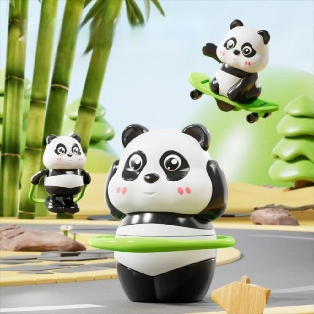 Novità Skateboarding Azione Carica Giocattolo Corda per Saltare Azione Sport in Plastica Panda Ornamento Giocattolo Meccanico per Bambini