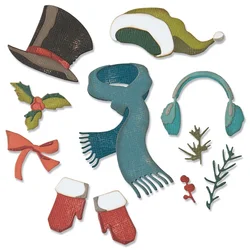 2023 New Christmas Metal Cutting Dies Hat Bow and Iris Leaves DIY Die Cut Scrapbooking For Crafts Card Making no Stamps Sets