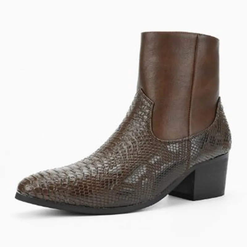 Fashion Handmade Men High Heels Snake New 2027 Skin Ankle Boots for Men Chelsea Leather High Top Mens Dress Shoes Bota Masculina