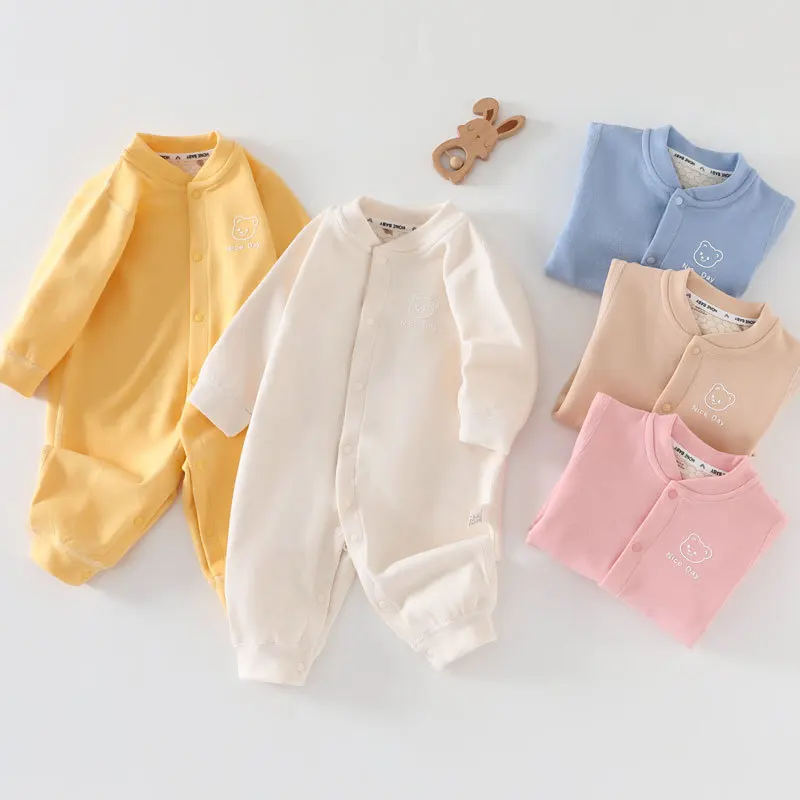 

Комбинезон для малышей 0-24 месяцев, однотонный детский комбинезон с круглым вырезом и длинными рукавами, весенне-осенний утолщенный теплый комбинезон унисекс для малышей