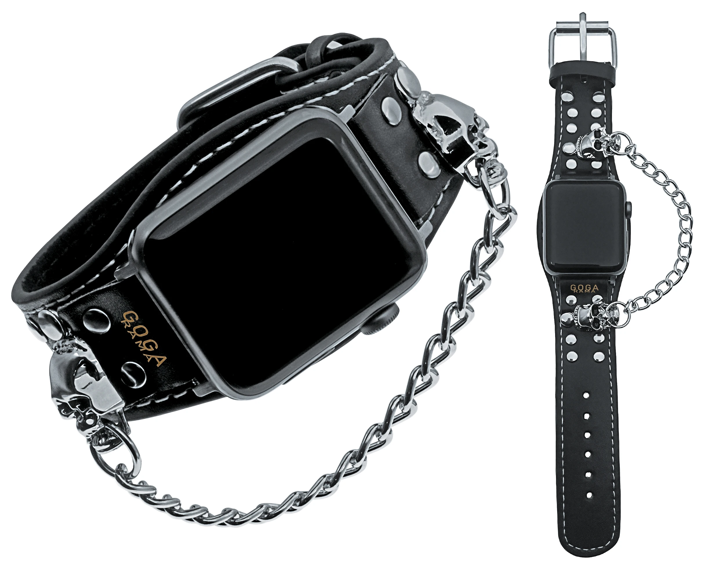 

Leather Punk Chain Skull Cuff Bracelet Compatible Apple Watch Bands 49mm 45mm 44mm 42mm 41mm 40mm 38mm Steampunk IWatch Band