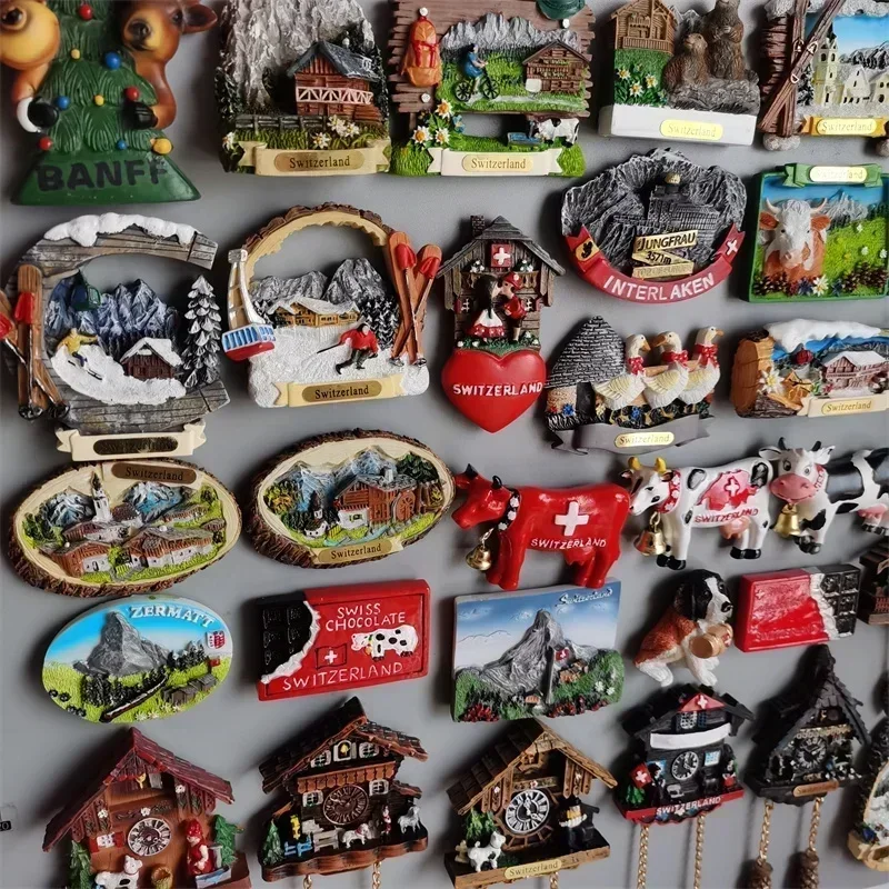 Switzerland Fridge Magnets Geneva Interlaken Swiss Cow Duck Cuckoo Clock Alpine Magnetick Refrigerator Stickers Souvenir Gifts