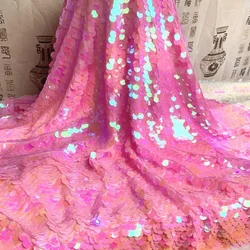 Pink Mermaid Scale Dreamy Sequins Fabric Glitter Tablecloth Wedding Stage Background Laser Iridescent Shiny Shooting Decor Party