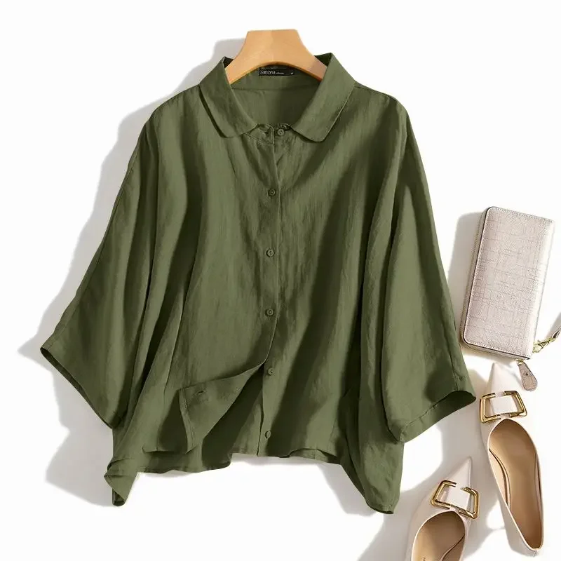 

2026 Summer Fashion Lapel Neck Shirt Women Elegant 3/4 Sleeve Blouse Work Buttons Down Tops Tunic Female Casual Loose Blusas