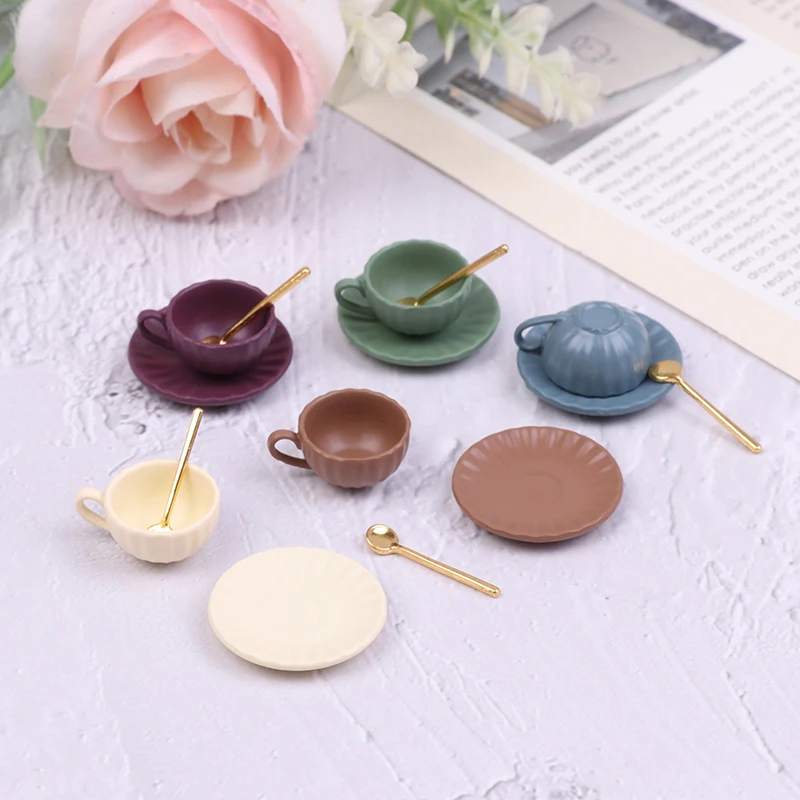 

3Pcs/Set Mini Coffee Cup Spoon Afternoon Tea Model Tableware Miniature Doll House Accessories Dollhouse Trays Kitchen Toys