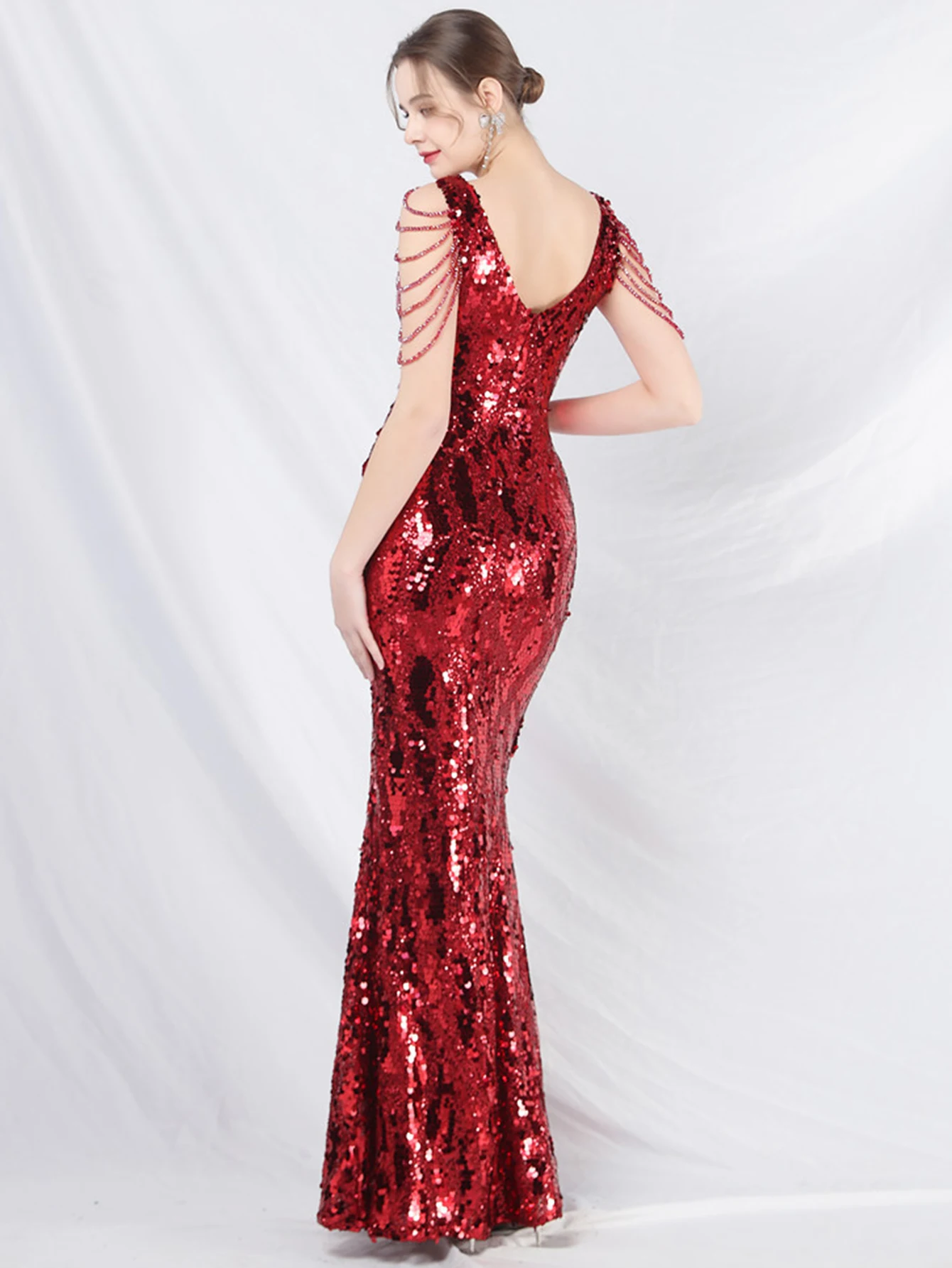 Sexy backless sequin summer dress women elegant rhinestone birthday wedding party dress luxury prom evening long dresses vestido