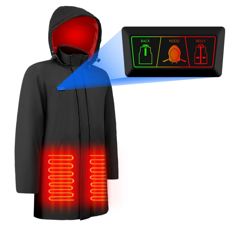 Outdoor Heating Cotton Jacket Coat Winter Windproof Long Jacket Men USB Electric Heating Jacket For Winter
