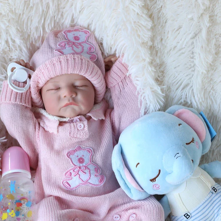 ForestBear 17-Inch 43cm Lifelike Reborn Baby Dolls - Sweet Smile, Full Body Vinyl Sleeping Baby with Toy Accessories  Ideal Gift