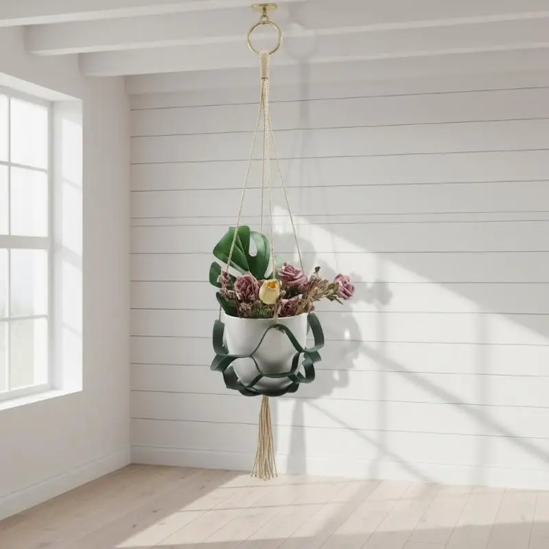 Polyurethane leather decorative flower pot holder, small plant hanger, hanging flower holder, wall hanging flower pot holder