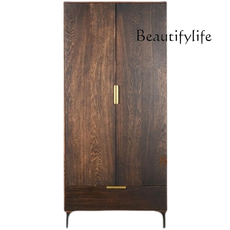 

Country Log Bedroom Nordic Double Door Adult Wardrobe Metal Light Luxury Oak Nordic Locker