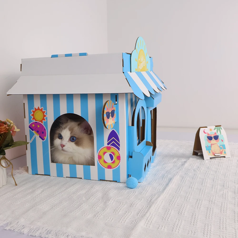 Kreativität Katzenhaus Wellpappe Katzenbetten Haus Indoor Katze Spielen Möbel Eigentumswohnung Höhle Zelt Glückliches Haus Katze Spielzeug Zubehör