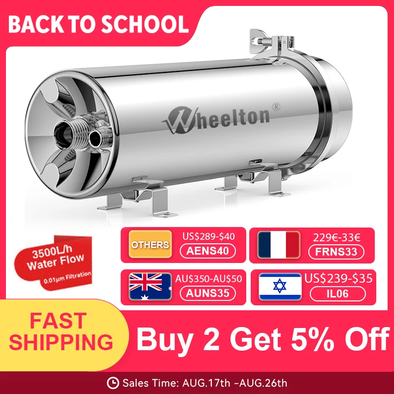Wheelton PVDF UF 3500L/H Waterzuiveraar Ultrafiltratiefilter voor het hele huis 0,01um Filtratie SUS304 Drinkbaar water