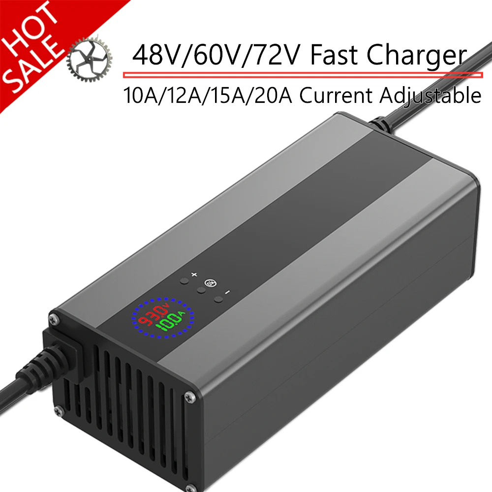 Voltage Curren réglable 24V 48V 72V 60V 54.6V Li-ion Lifepo4 chargeur de batterie au Lithium 10A 15A 20A Charge rapide 13S 16S 20S pièces