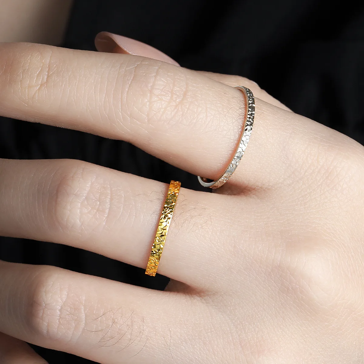 F.I.N.S Original Fashionable Crushed Sparkling S925 Sterling Silver Ring for Women Uneven Plain Finger Minimalist Fine Jewelry view 4