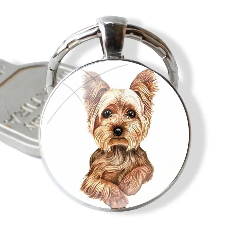 Keychain Glass Cabochon Metal Pendant Classic Men's Women's Keyring yorkshire terrier dog puppy