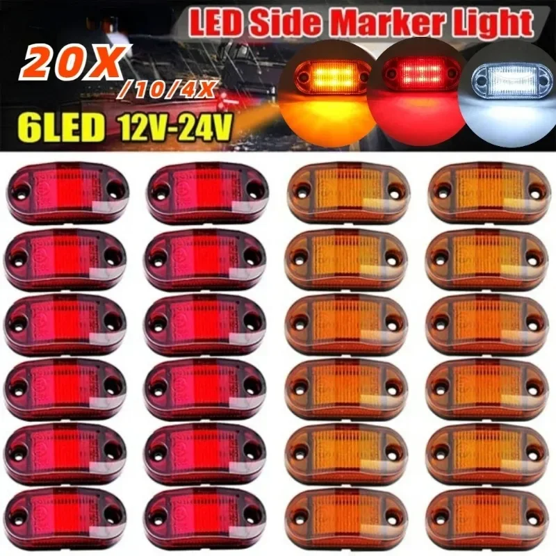 

20/10 шт., 12-24 В, 6 светодиодов, боковые для прицепа, грузовика, кемпера, лодки, автобуса, каравана, габаритные огни автомобиля, передние и задние габаритные индикаторы, лампа