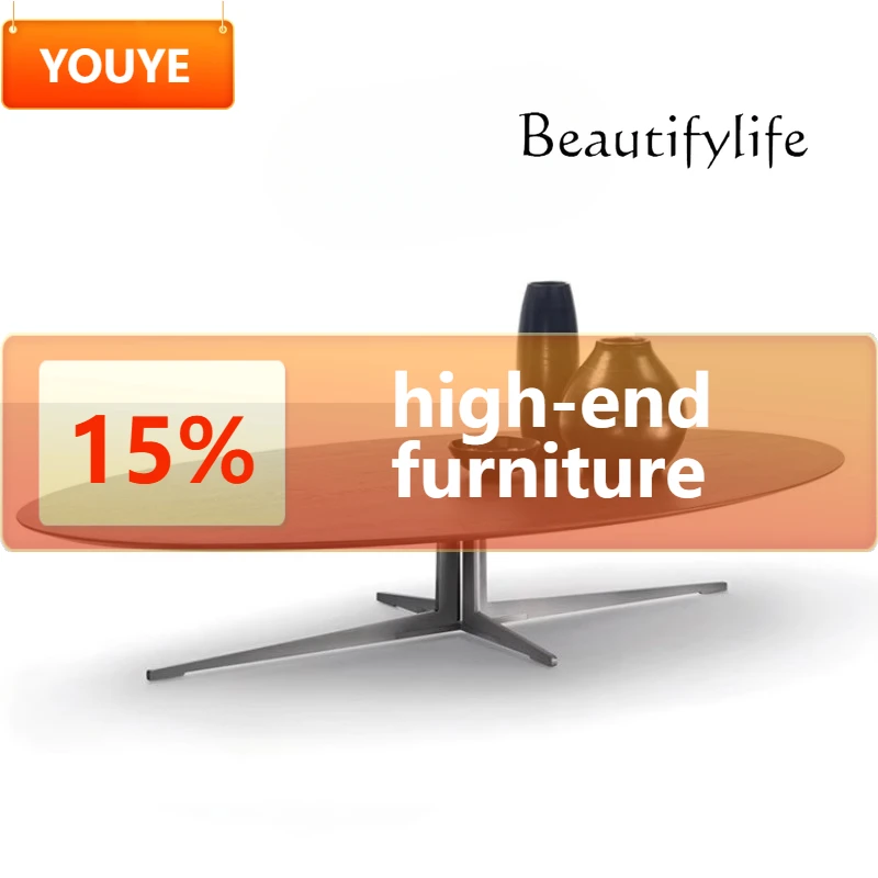 

C40 Итальянский минималистичный журнальный столик премиум-класса для гостиной из натурального мрамора ореха, комбинация овального журнального столика