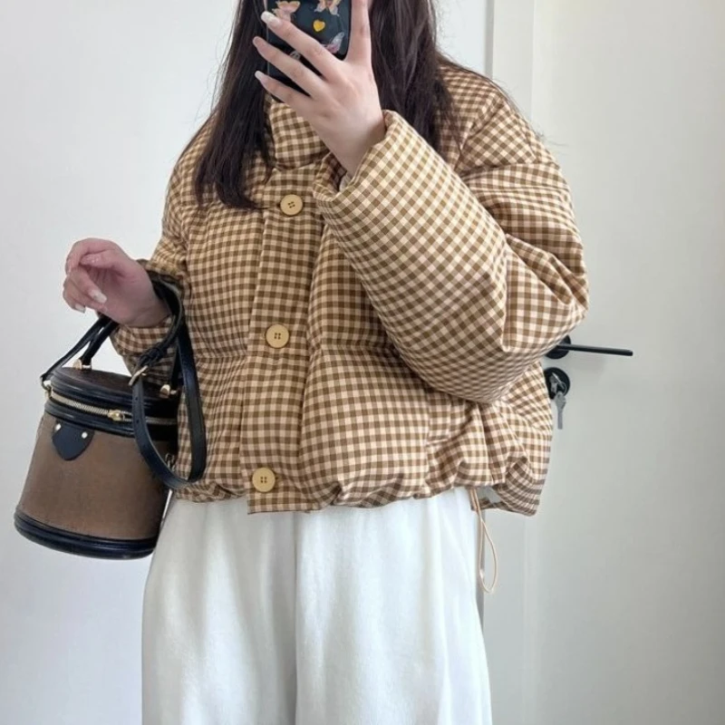 

2025 Winter New Arrival Women's Short Houndstooth Korean Style Small Fresh Design Quilted Jacket Thickened Coat For Students