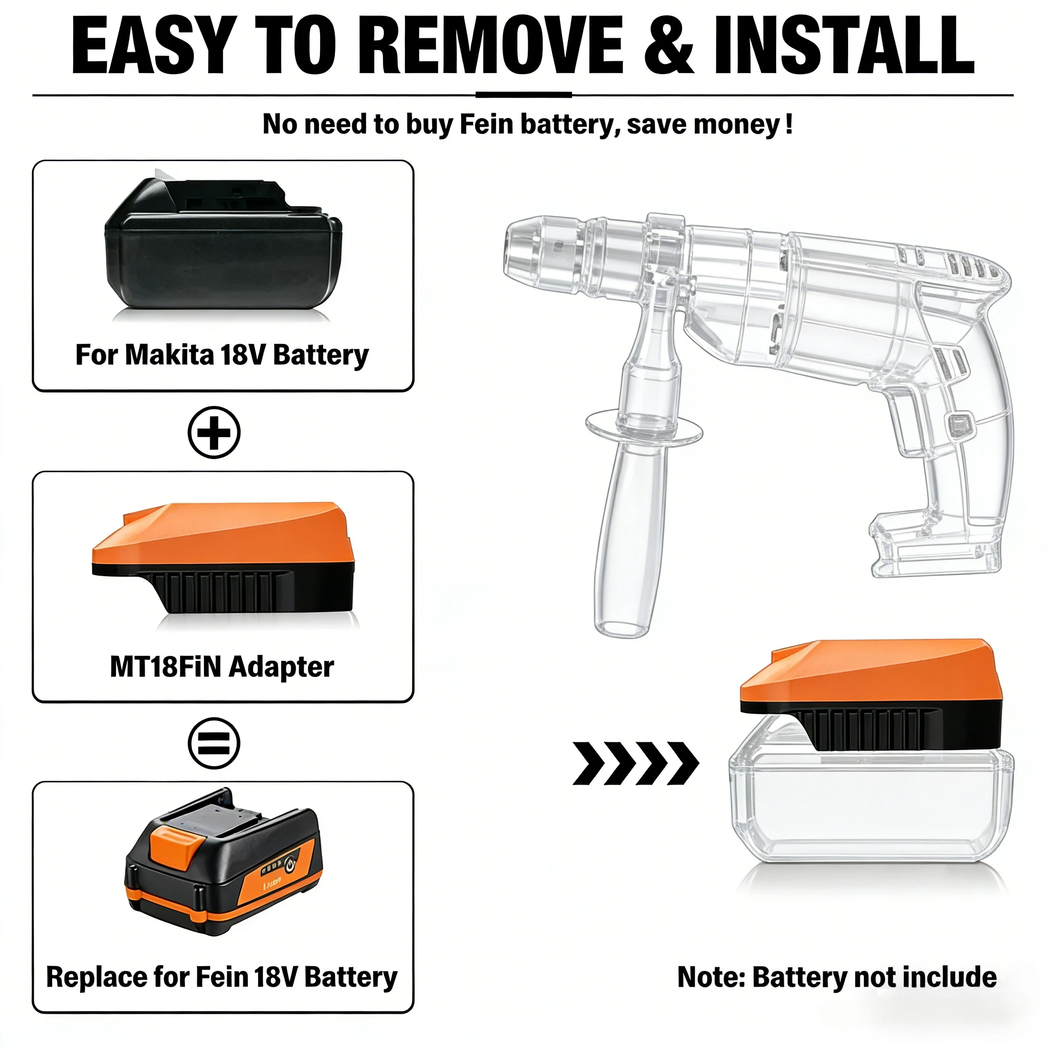 

Конвертер для инструментов Fein 18V: Адаптер аккумулятора MT18FIN для литий-ионных батарей Makita 18V для беспроводных инструментов Fein 18V