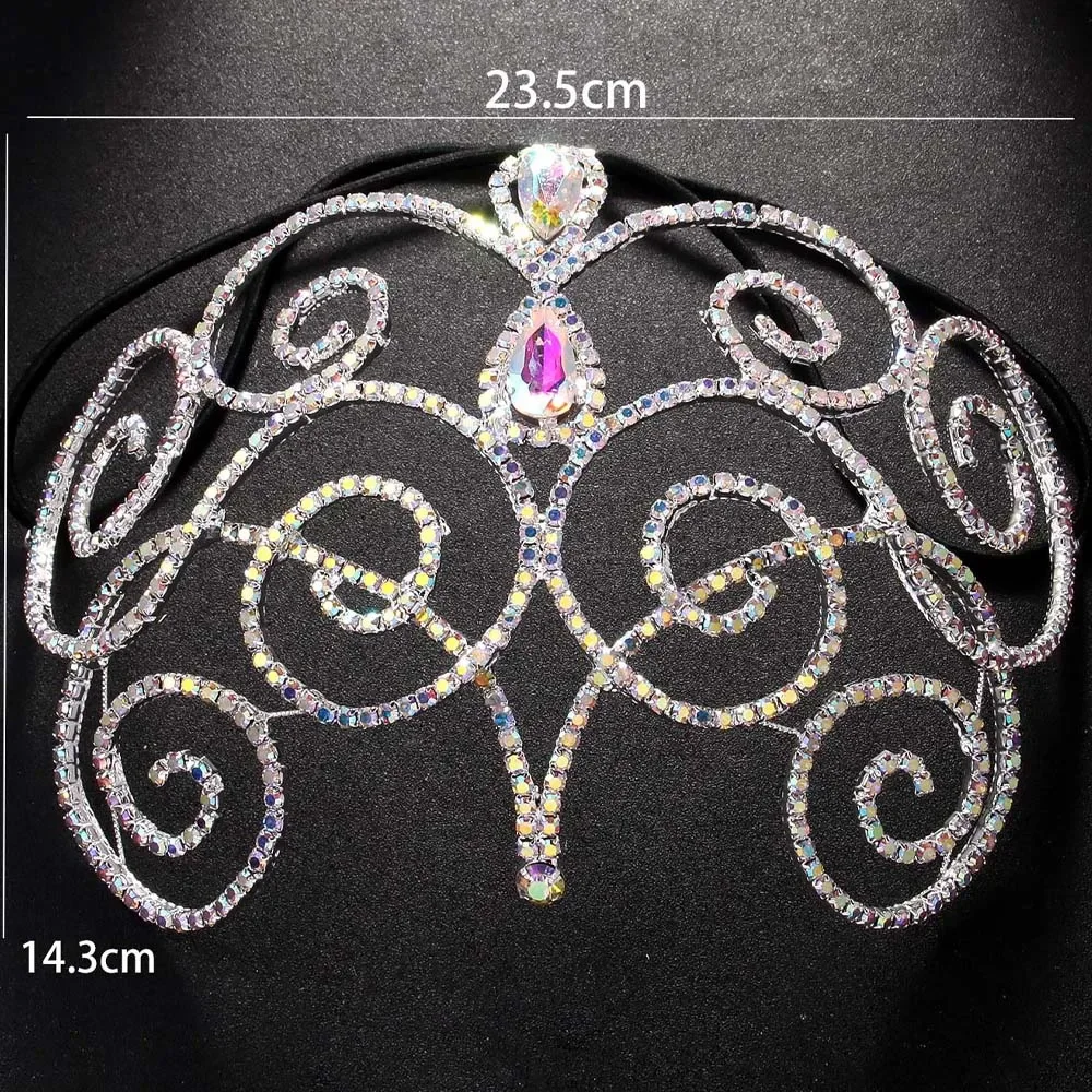 Gorgeous Belly Dance Headpiece Headband Bridal Hair Accessories Hollow Colourful Rhinestone Head Chain for Women Ballroom