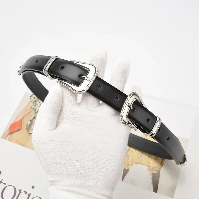 Fashion Trend Women\'s Cowhide Belt Simple Versatile Coat Accessories Girdle Retro Goth Luxury Design Double Pin Buckle Waistband