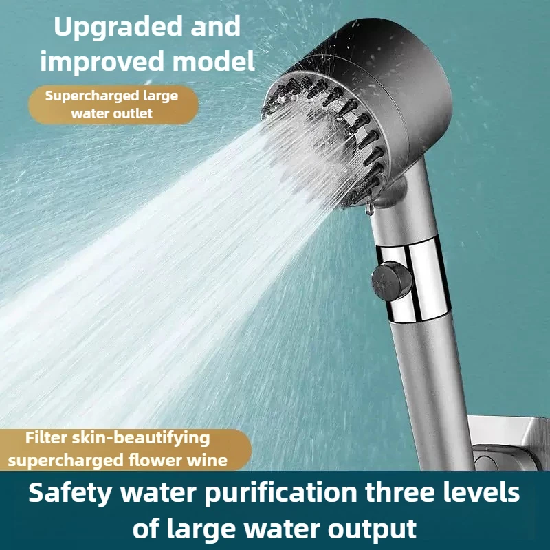 

High-pressure Shower Head 3-mode Adjustable Spray with Massage Brush Filter Rain Faucet Bathroom Accessories