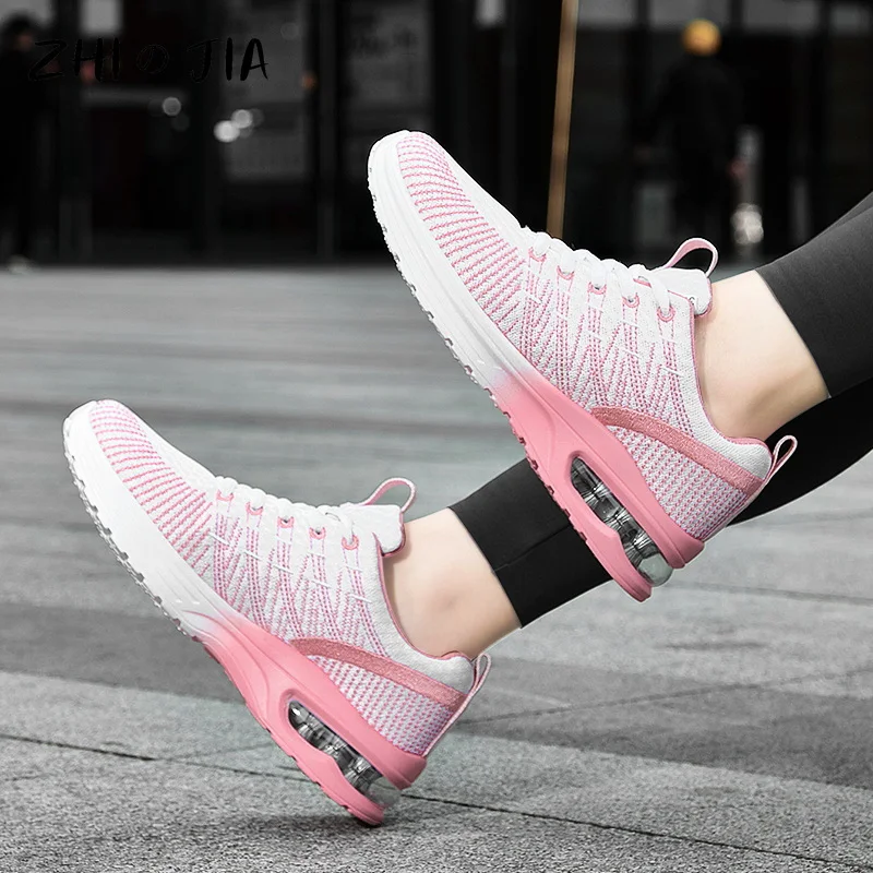 New Large Air Cushioned Women\'s Shoes Mesh Breathable Sneaker Outdoor Cushioned Running Shoes Fashion Trendy Matching Footwear