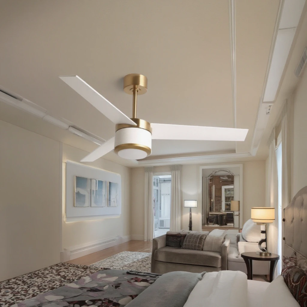 

52-дюймовый белый потолочный вентилятор с 3 лопастями из АБС-пластика, с подсветкой и пультом ДУ, вилка стандарта США, для отелей, электрический.