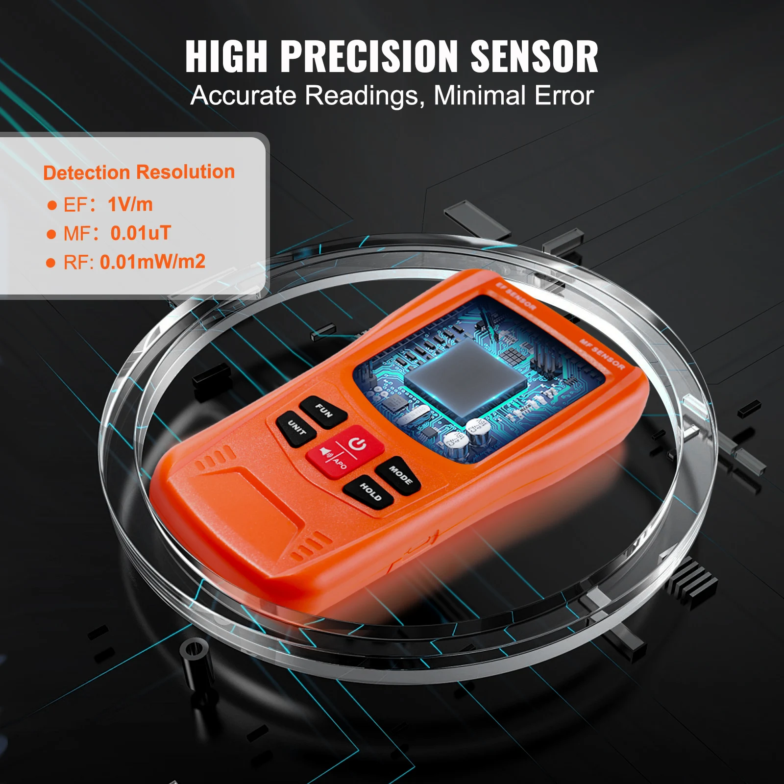 Imagem -04 - Detector de Campo Eletromagnético Portátil Vevor Testador de Emf Testador de Emf Lcd Digital Medidor Emf 3-em1 5hz6ghz Recarregável Desconto