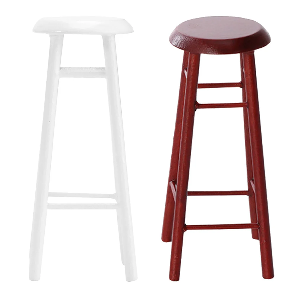 2Pcs Miniature Wood Bar Stool High Stool Simulation Furniture Accessories for Dollhouse Kitchen Scene Decoration